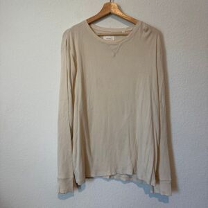 Billy Reid Cream Ribbed Knit Long Sleeve Crew Neck Top Men's Size Large